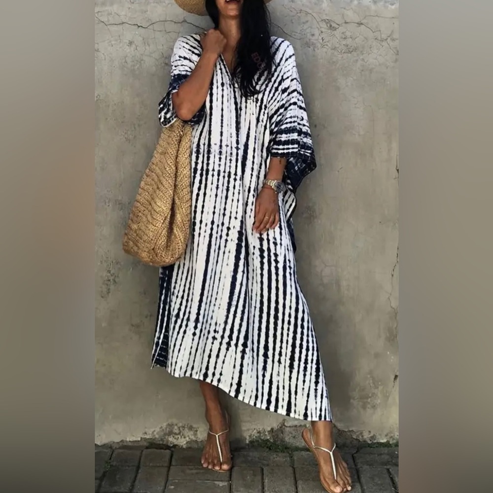 Kelly Elegant Bohemian Kaftan Loose Maxi Dress Swimsuit Coverup